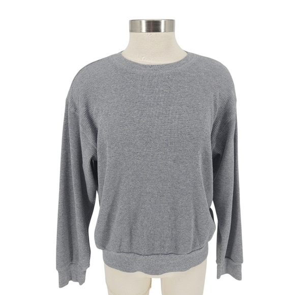Aritzia Tna Nelson Thermal Shirt Dover Gray Waffle Knit Long Sleeve Top Small - Picture 1 of 9